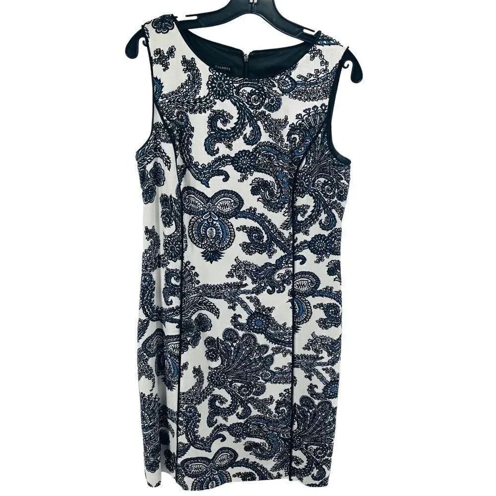 Talbots Women's Sheath Dress Paisley Floral Pattern Casual Mini Black Size 12